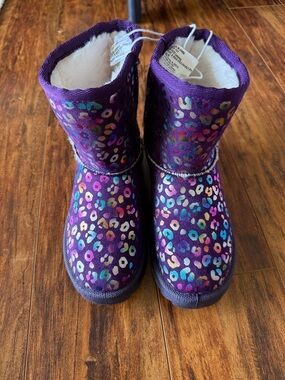 Kids Purple Leopard Cozy Winter Boots - Size 13/1